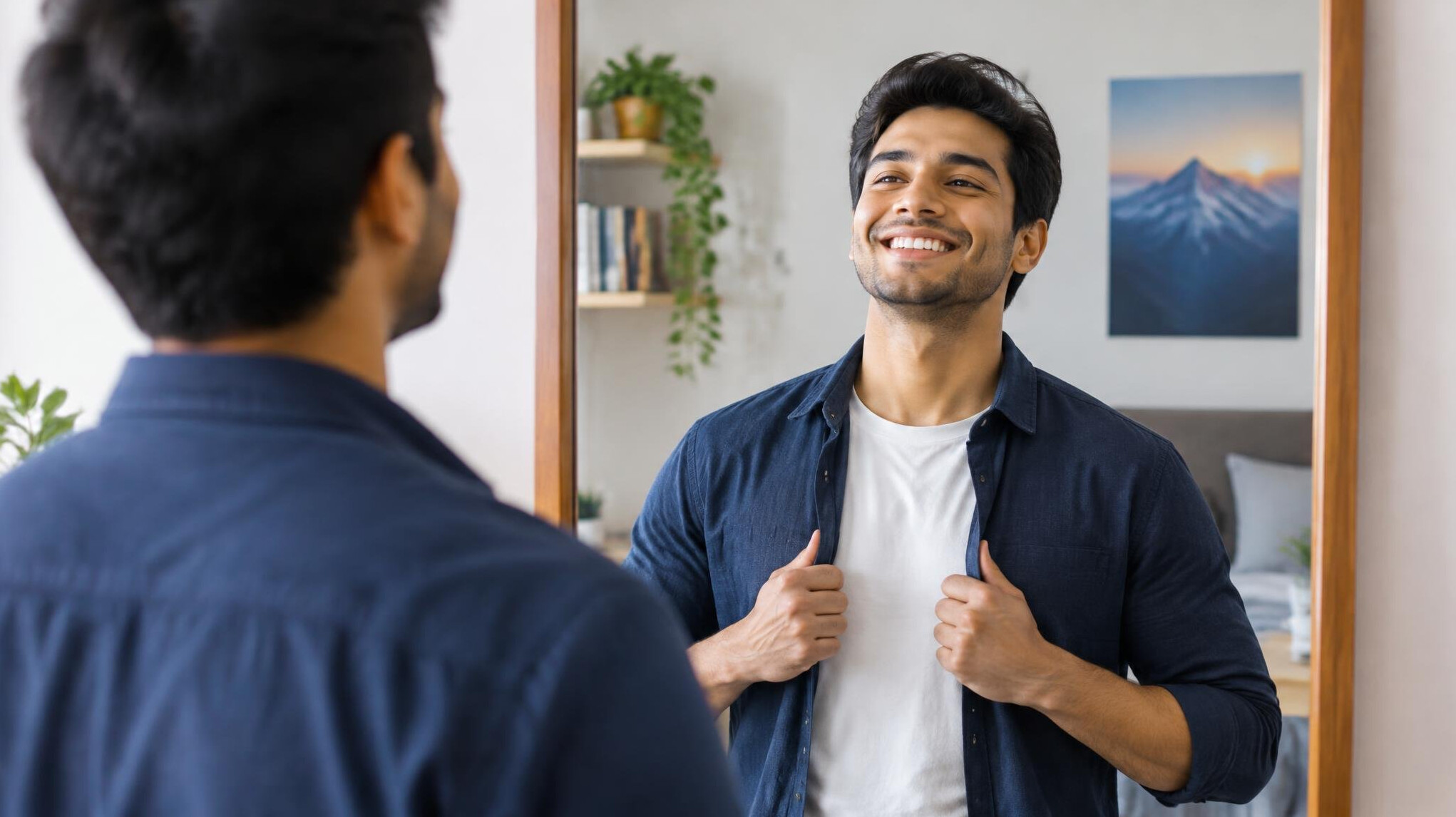 person looking confident in mirror