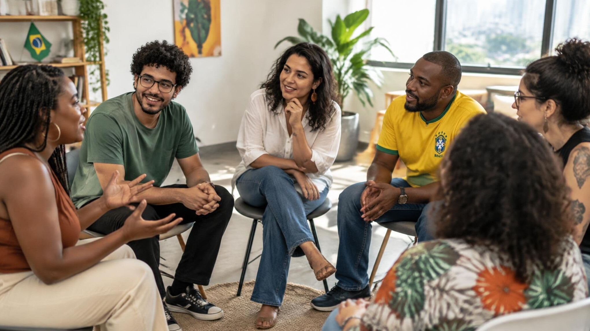 Diverse group of people having an engaged discussion in a workshop